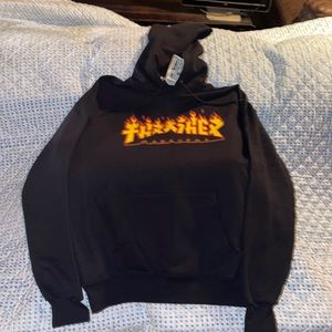 NWT-Black Thrasher in flames hoodie